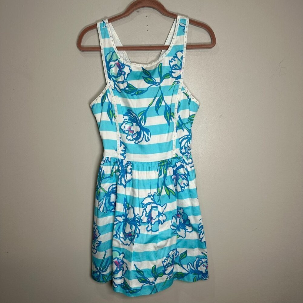 Lilly Pulitzer Sandrine Dress Tossing the Line Striped Floral Size 8 preppy - Picture 1 of 9